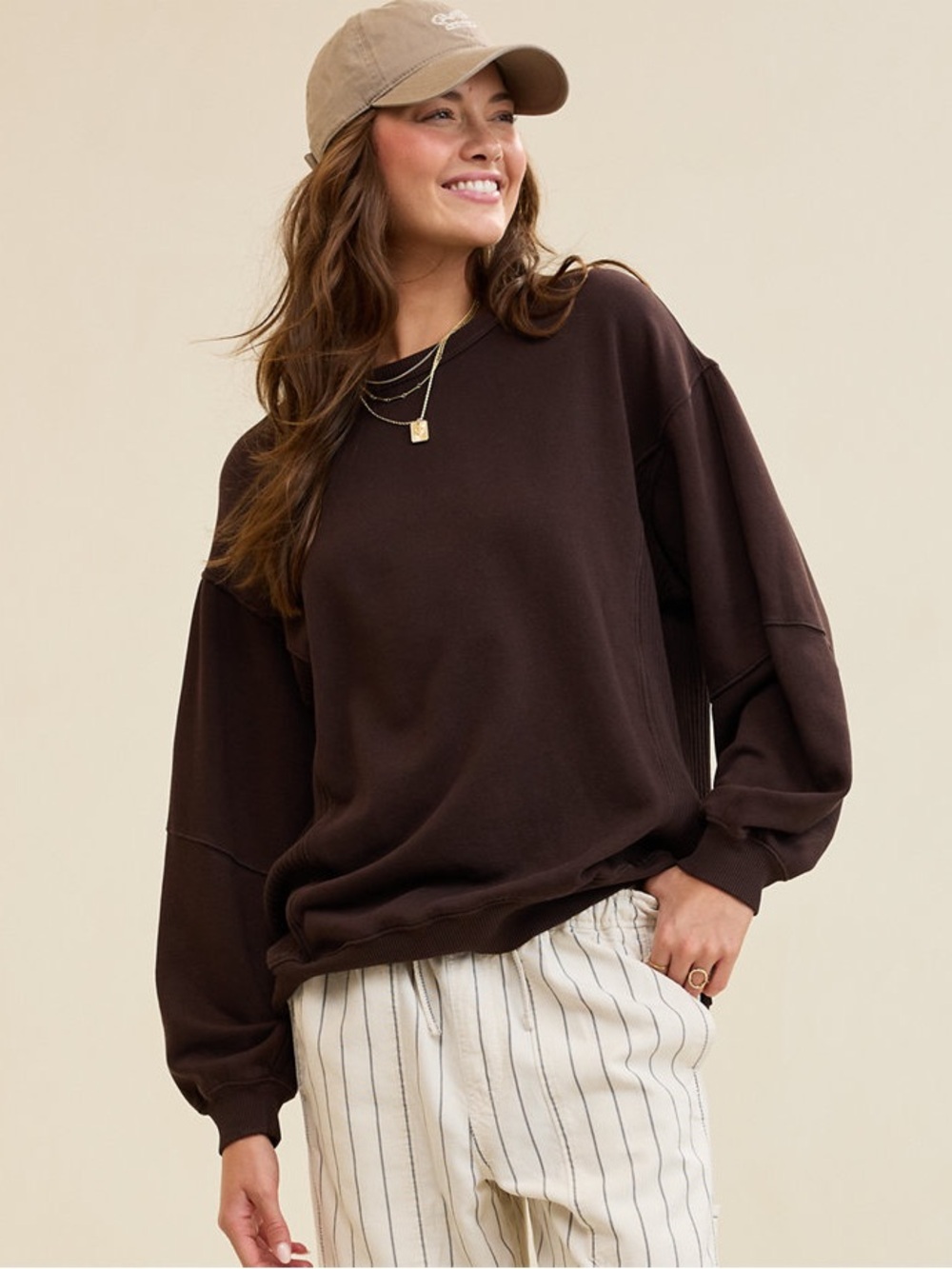 Aerie Tres Chic Sweatshirt, Deep Earth, size Small